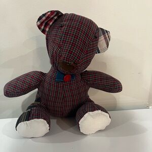 Plaid Teddy Bear with Red and Blue Accents